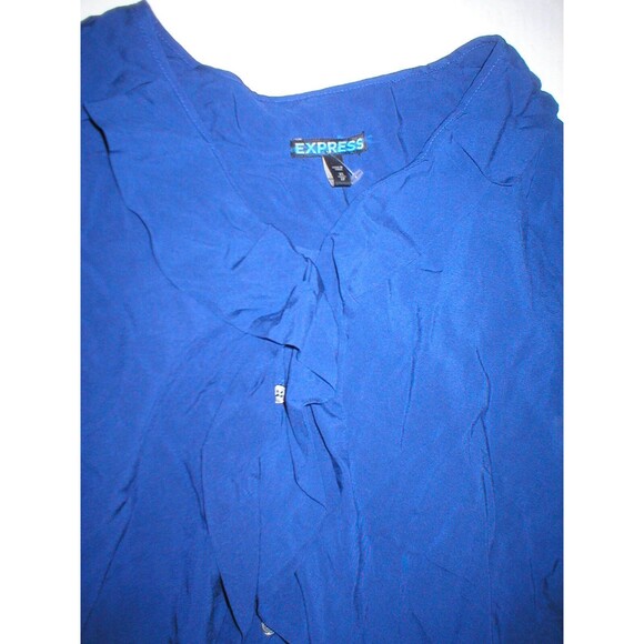 New Womens Express Top S Dark Navy Blue Small Nice Work School Blouse SS Viscose - Picture 5 of 9